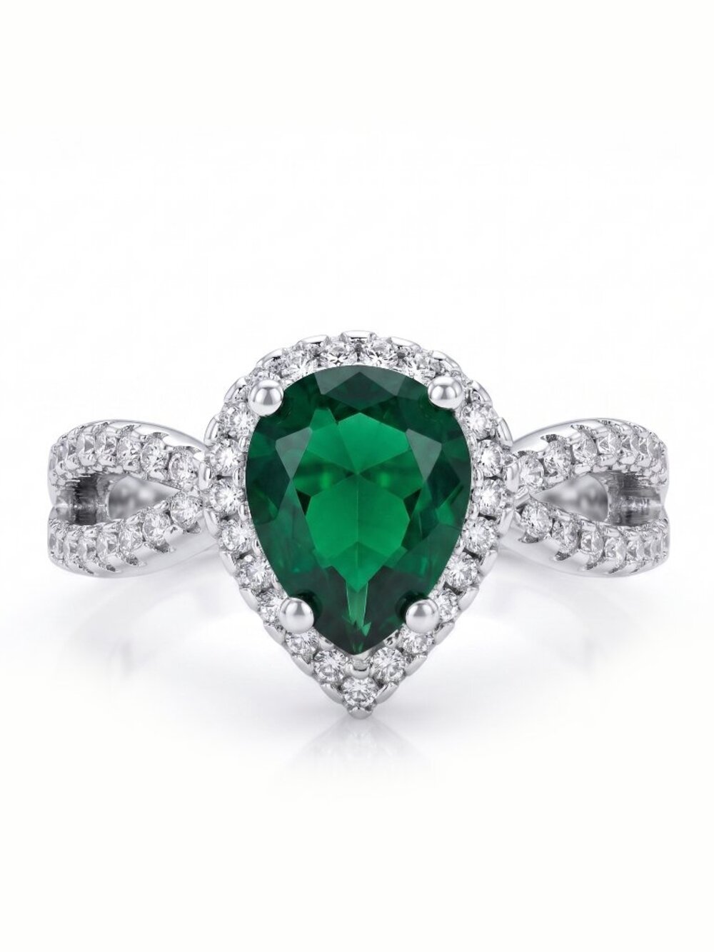Emerald Green Gemstone Pear Ring, 925 Sterling Silver Charmed Aroma